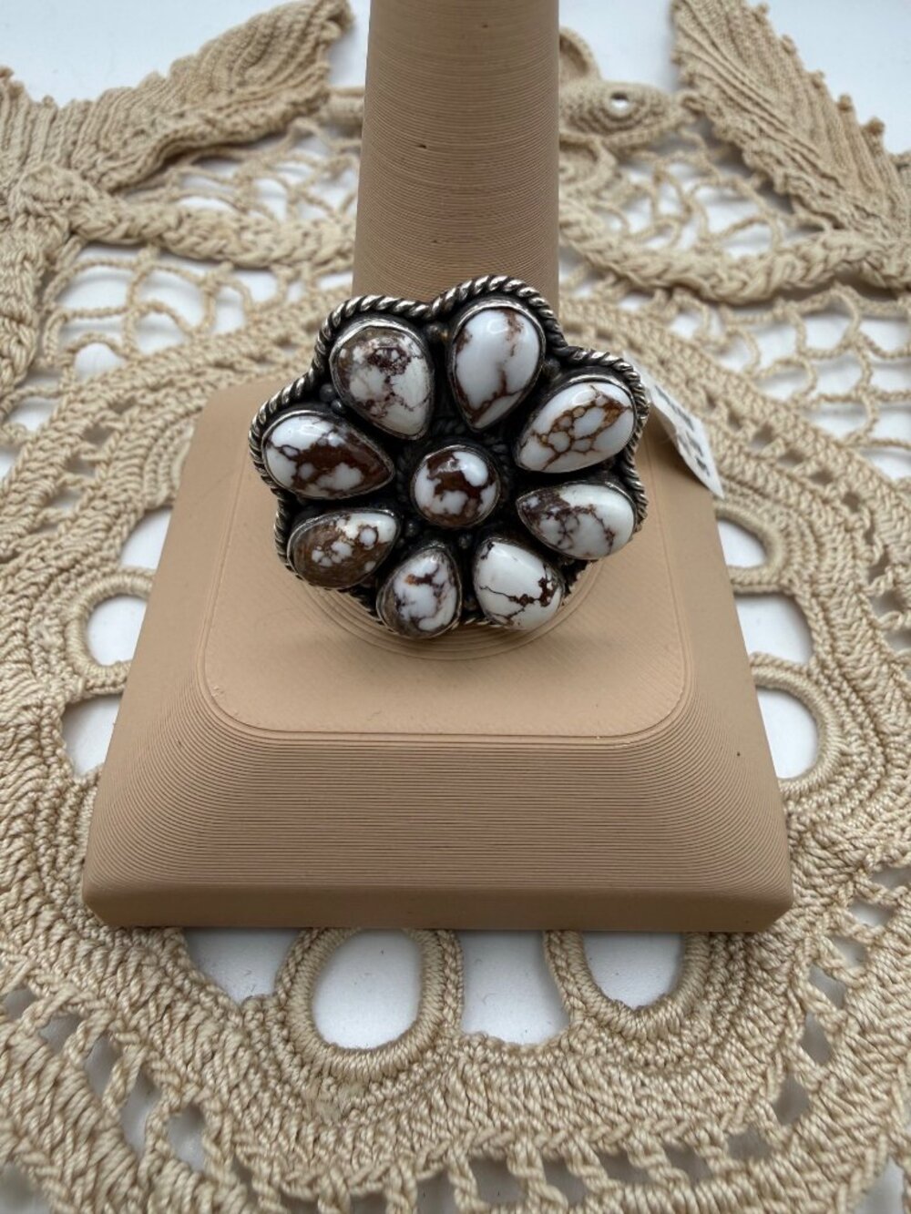 Artisan crafted Silver Plated Wild Horse Cluster Flower Ring Adj Rustic Boho